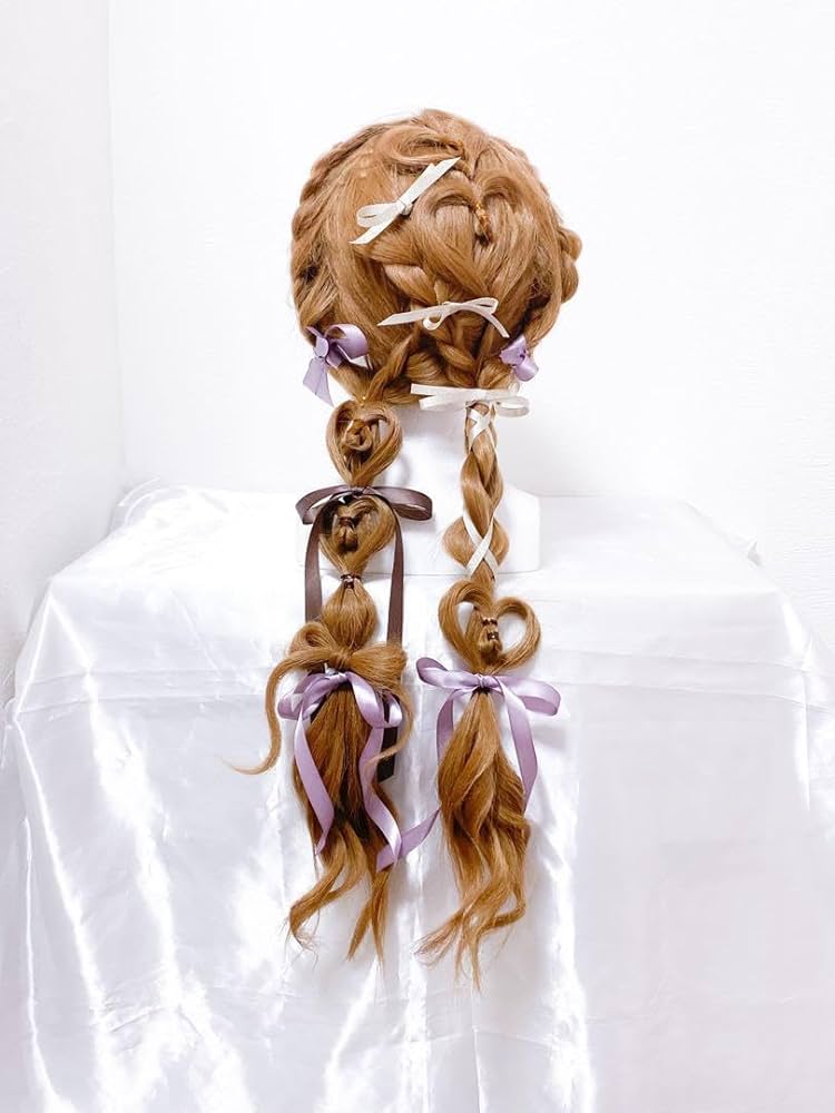 量産型ヘアメ ウィッグ ライトブラウン×パープル リボン ハート レースアップ 61-A+AMGUFL._UF894,1000_QL80_.jpg